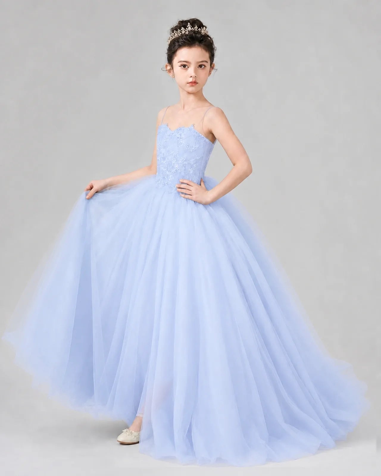 Lavender Tulle Ball Gown Pageant Dress Side View