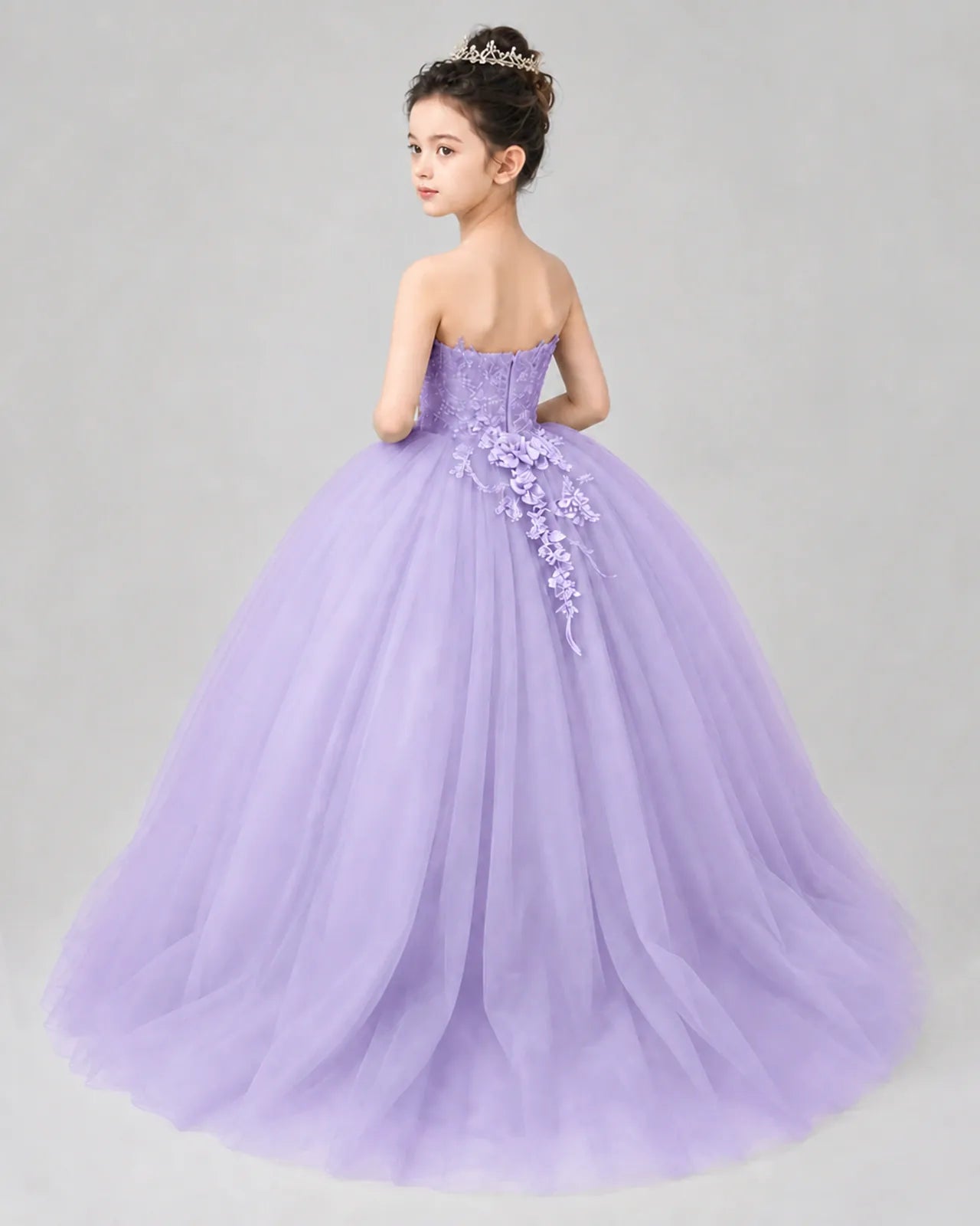 Lilac Tulle Ball Gown Pageant Dress Back View