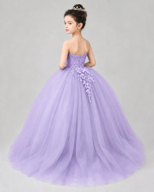 Lilac Tulle Ball Gown Pageant Dress Back View