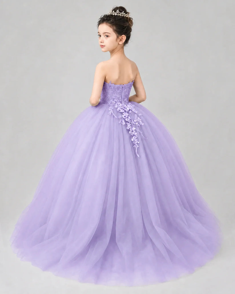 Lilac Tulle Ball Gown Pageant Dress Back View