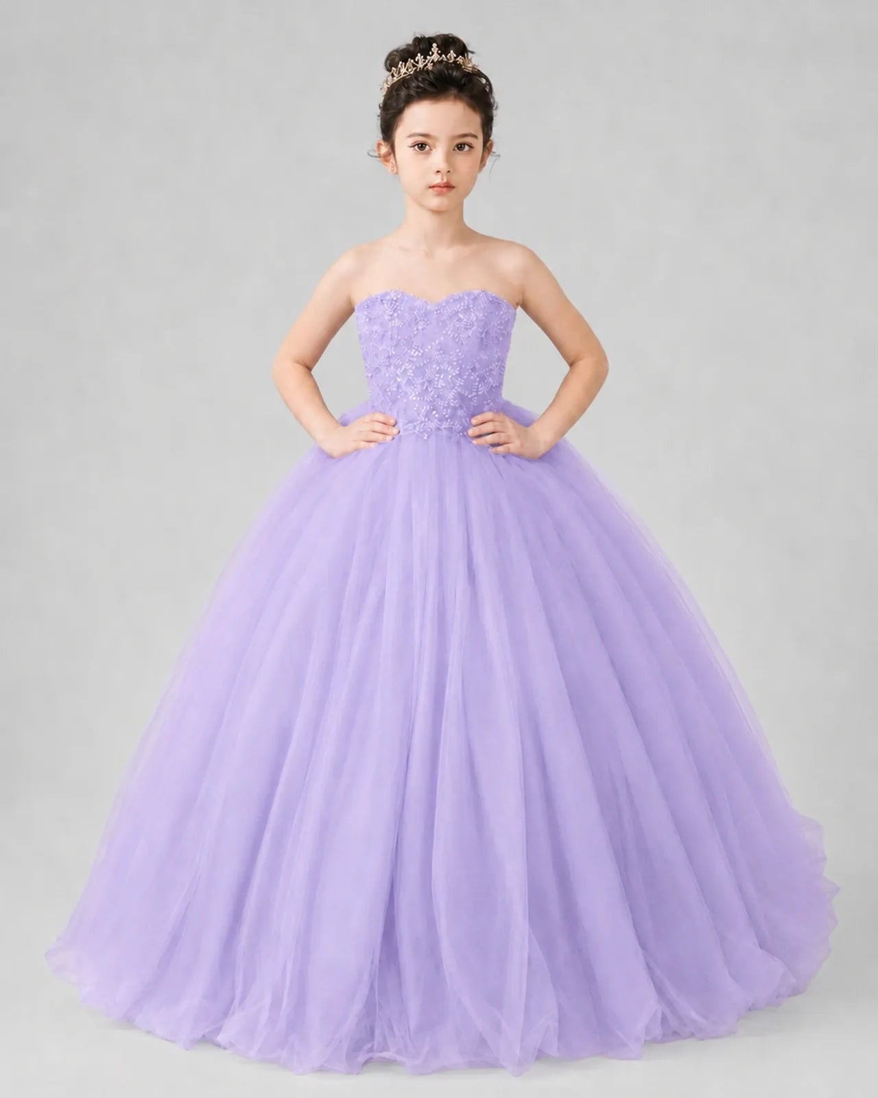 Lilac Tulle Ball Gown Pageant Dress Front View