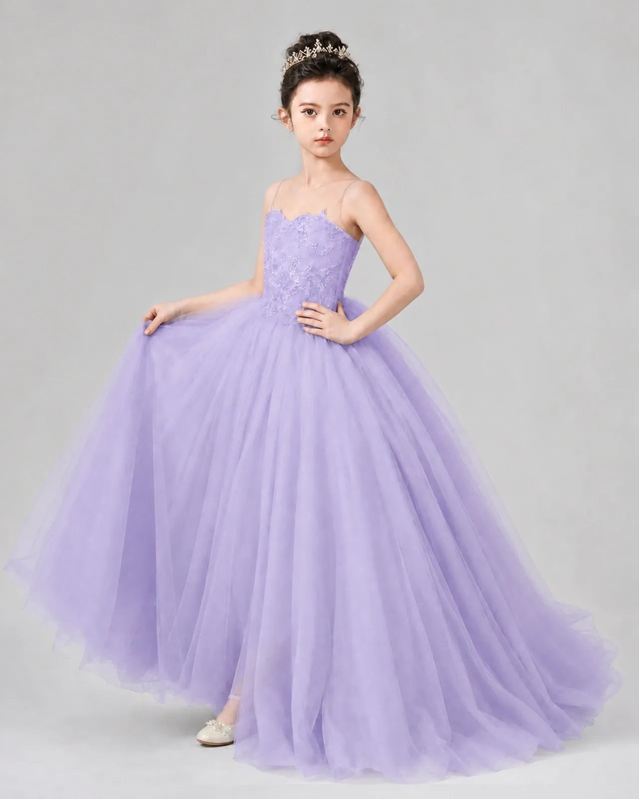 Lilac Tulle Ball Gown Pageant Dress Side View