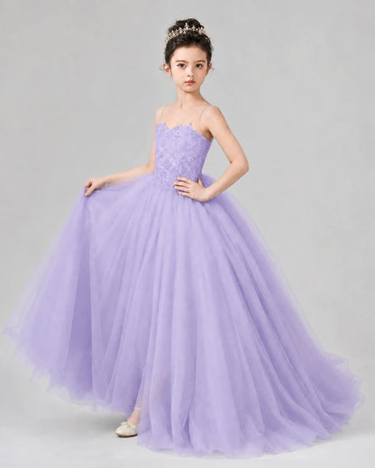 Lilac Tulle Ball Gown Pageant Dress Side View
