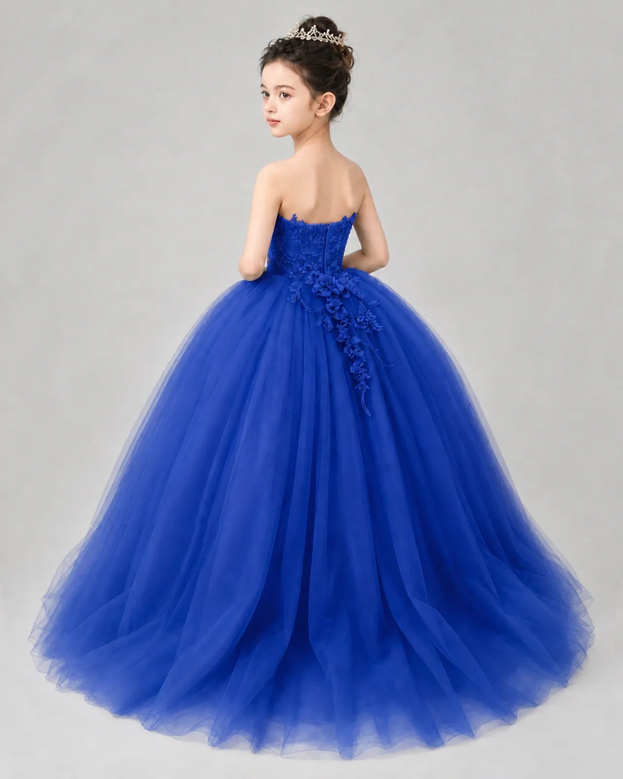 Royal Blue Tulle Ball Gown Pageant Dress Back View