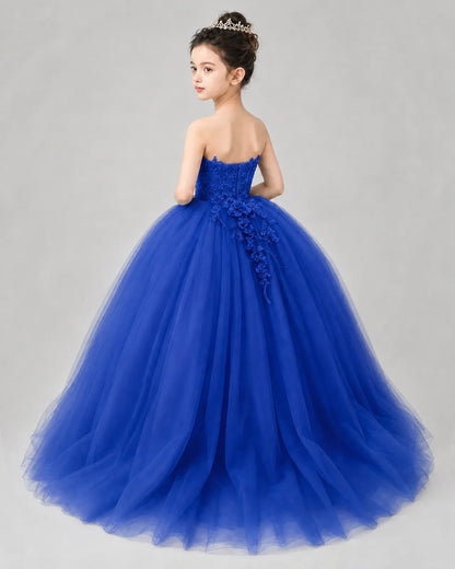 Royal Blue Tulle Ball Gown Pageant Dress Back View