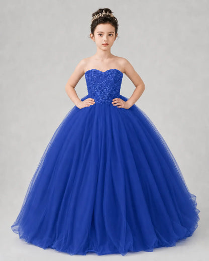 Royal Blue Tulle Ball Gown Pageant Dress Front View