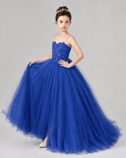 Royal Blue Tulle Ball Gown Pageant Dress Side View