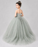 Sage Green Tulle Ball Gown Pageant Dress Back View