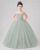 Sage Green Tulle Ball Gown Pageant Dress Front View