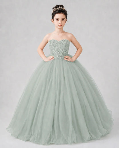Sage Green Tulle Ball Gown Pageant Dress Front View