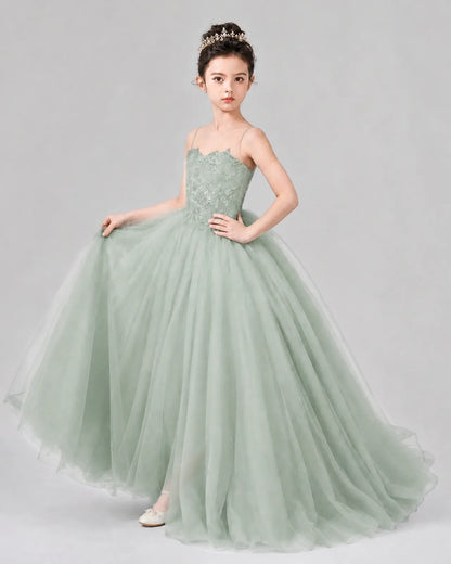 Sage Green Tulle A-line Pageant Dress Side View