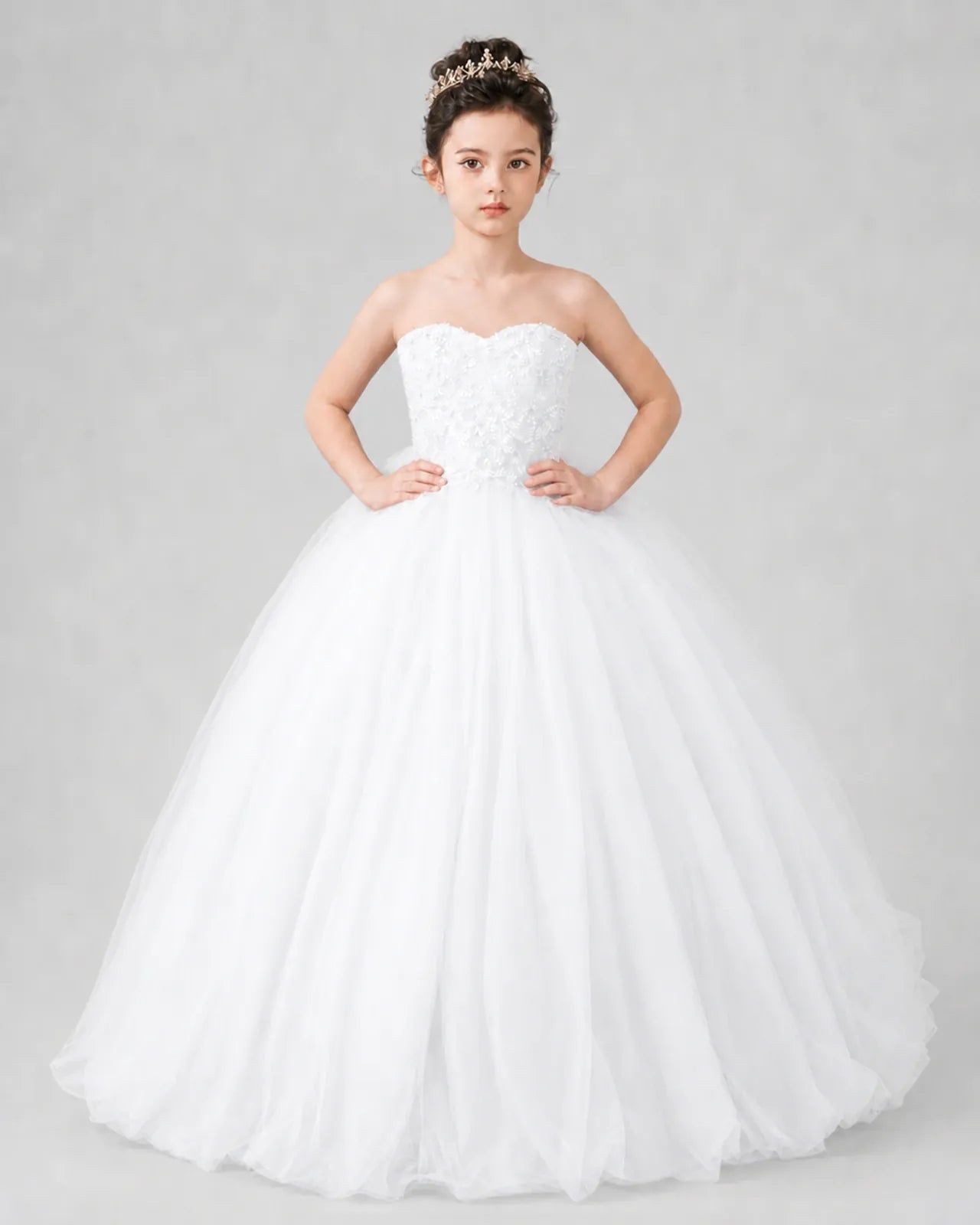White Tulle Ball Gown Pageant Dress Front View