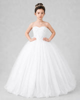 White Tulle Ball Gown Pageant Dress Front View