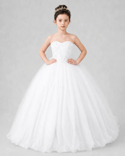 White Tulle Ball Gown Pageant Dress Front View