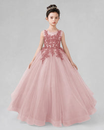 Dideyttawl Pageant Dress with Floral Lace Appliques and Voluminous Tulle Skirt