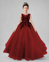Burgundy Lace Ball Gown Pageant Dress Front View