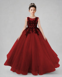 Dideyttawl Pageant Dress with Floral Lace Appliques and Voluminous Tulle Skirt