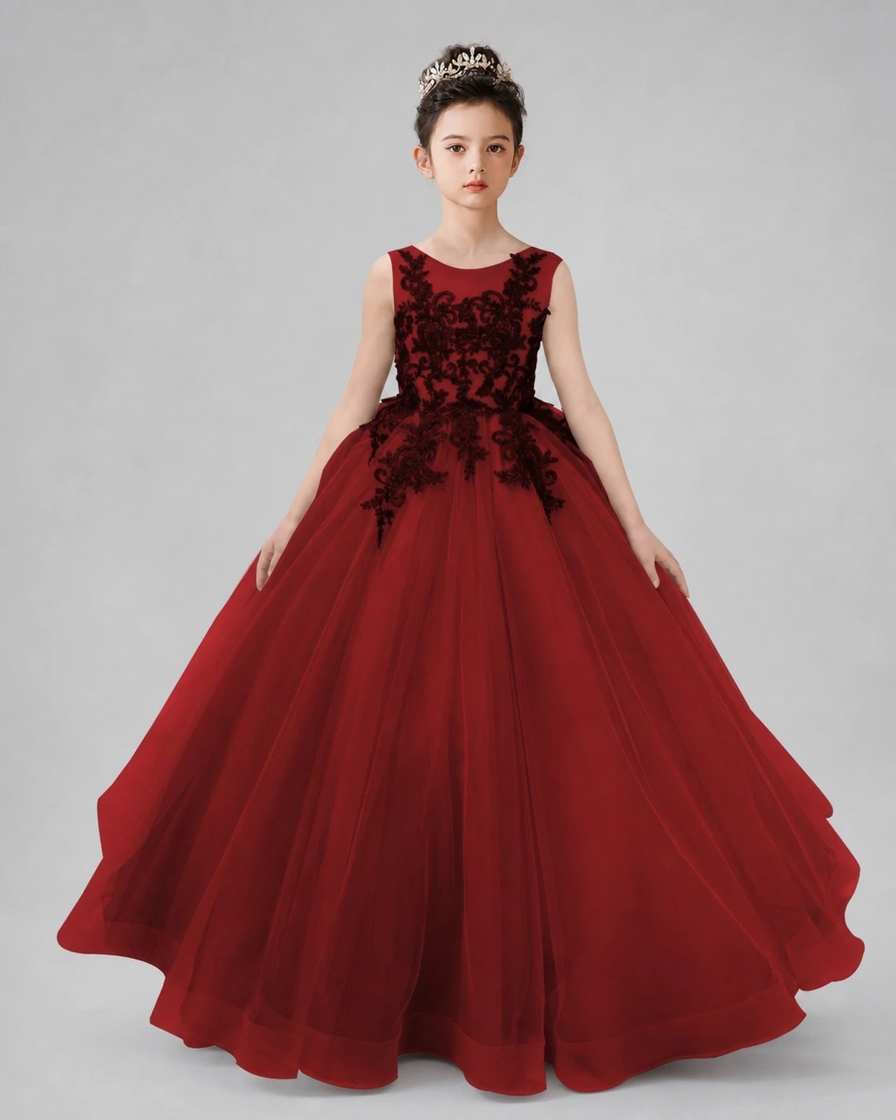 Dideyttawl Pageant Dress with Floral Lace Appliques and Voluminous Tulle Skirt