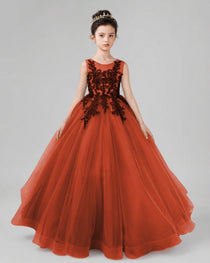 Dideyttawl Pageant Dress with Floral Lace Appliques and Voluminous Tulle Skirt