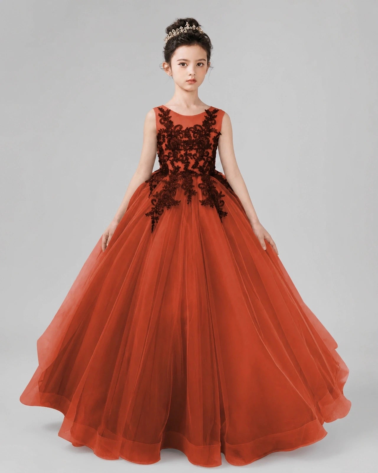 Dideyttawl Pageant Dress with Floral Lace Appliques and Voluminous Tulle Skirt