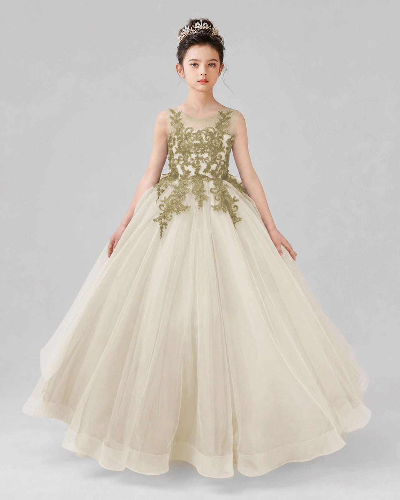 Dideyttawl Pageant Dress with Floral Lace Appliques and Voluminous Tulle Skirt