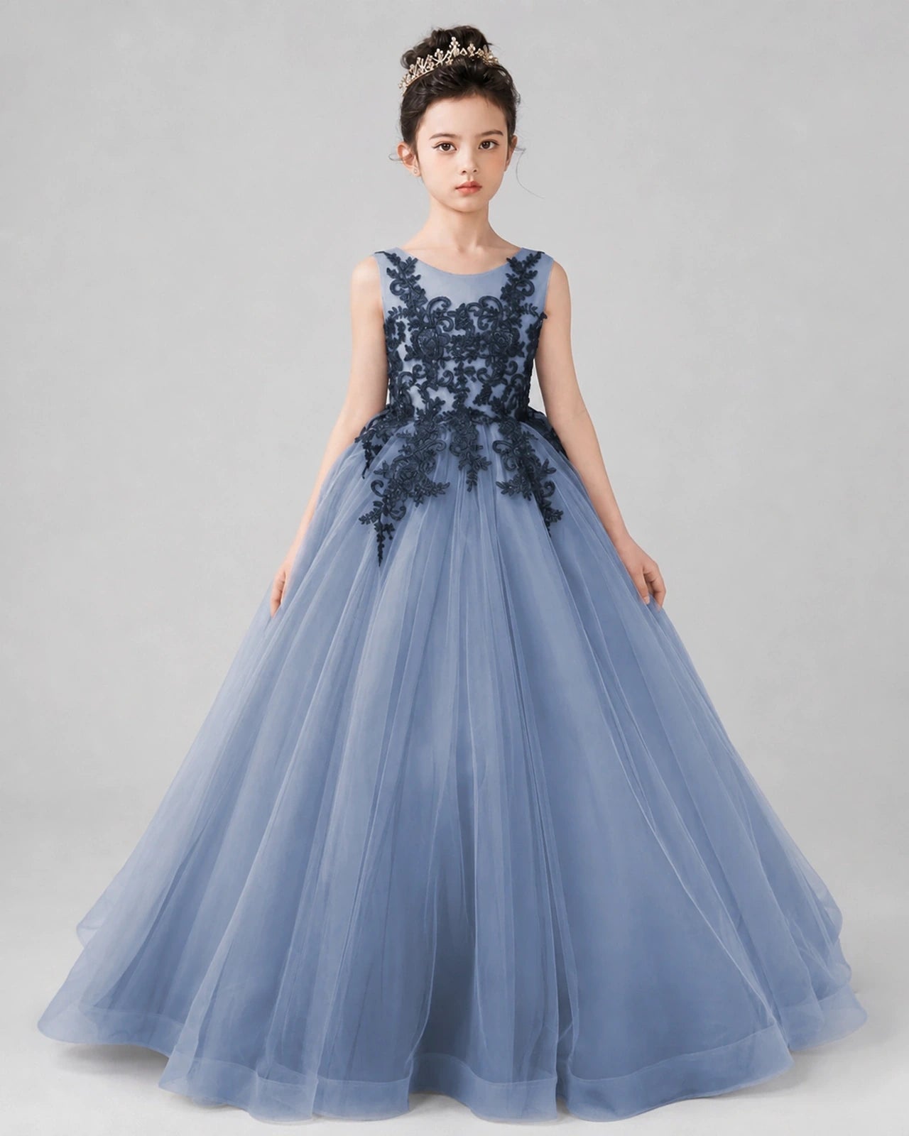 Dideyttawl Pageant Dress with Floral Lace Appliques and Voluminous Tulle Skirt