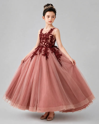 Dusty Rose Lace Ball Gown Pageant Dress Back View