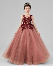 Dideyttawl Pageant Dress with Floral Lace Appliques and Voluminous Tulle Skirt
