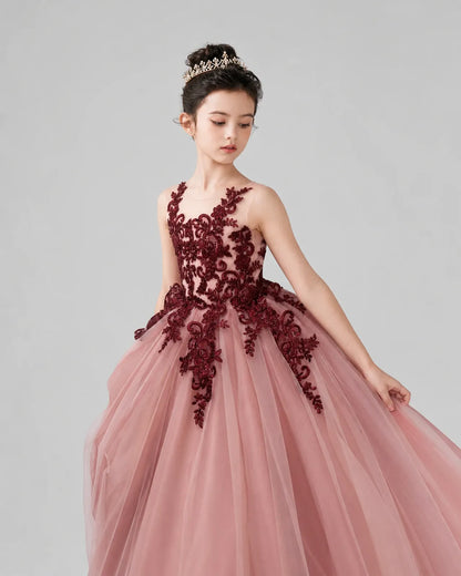 Dusty Rose Lace Ball Gown Pageant Dress Front View