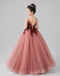 Dideyttawl Pageant Dress with Floral Lace Appliques and Voluminous Tulle Skirt