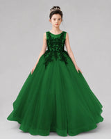 Emerald Green Lace Ball Gown Pageant Dress Front View