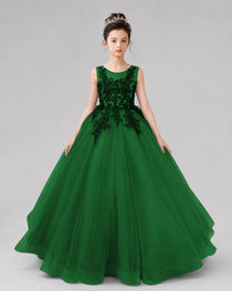 Dideyttawl Pageant Dress with Floral Lace Appliques and Voluminous Tulle Skirt