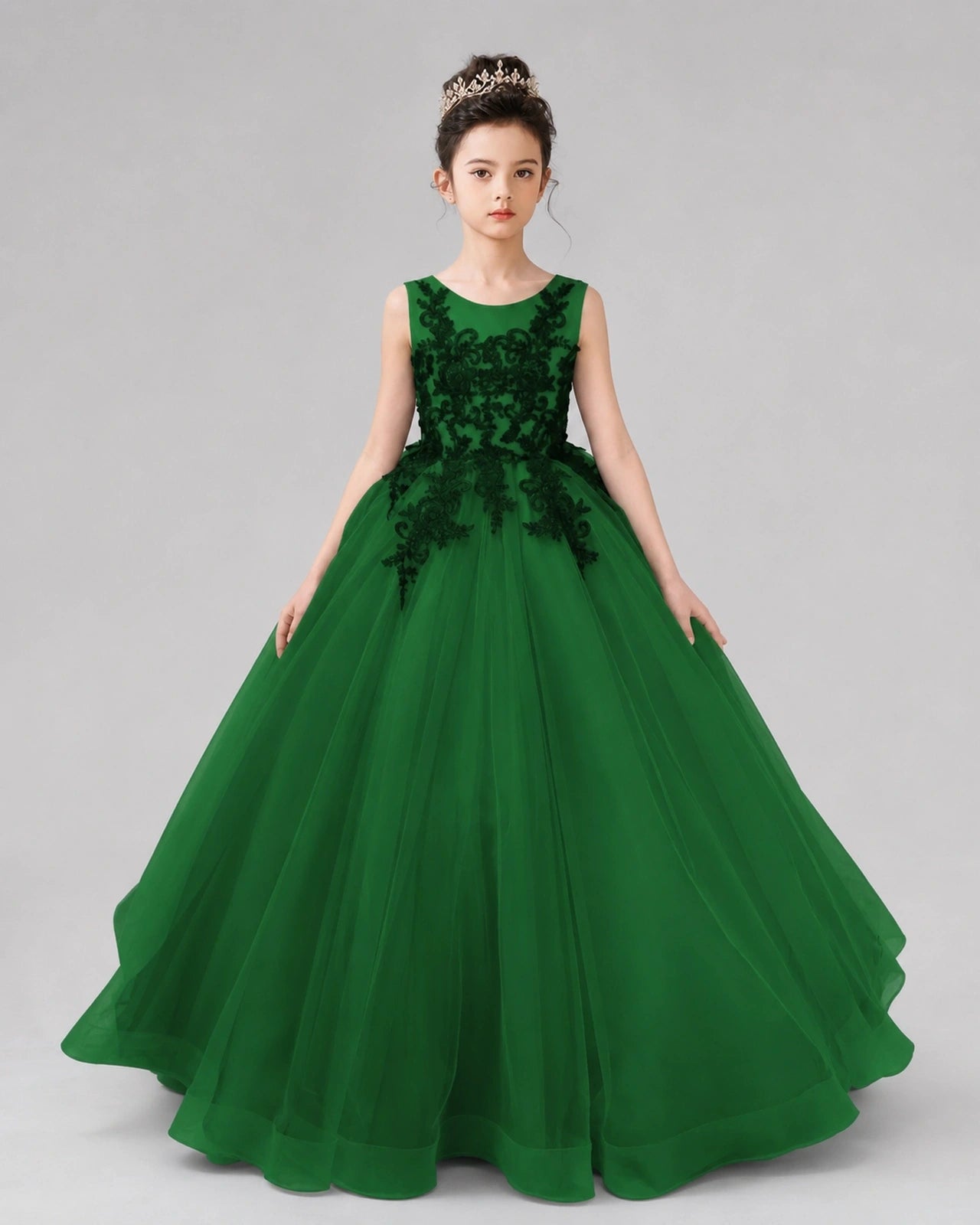 Dideyttawl Pageant Dress with Floral Lace Appliques and Voluminous Tulle Skirt