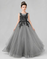 Grey Lace Tulle Ball Gown Pageant Dress Front View
