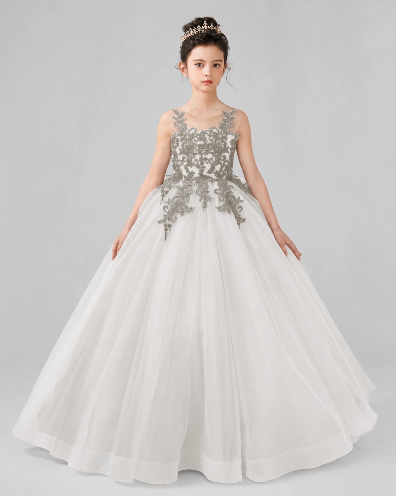 Dideyttawl Pageant Dress with Floral Lace Appliques and Voluminous Tulle Skirt
