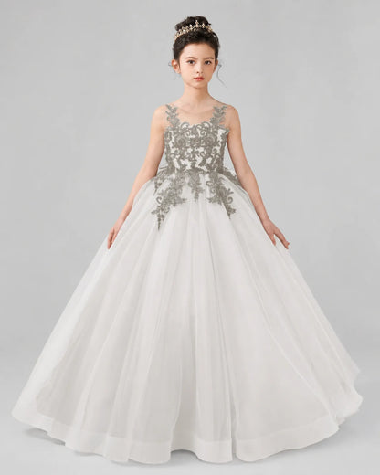 Ivory Lace Tulle Ball Gown Pageant Dress Front View