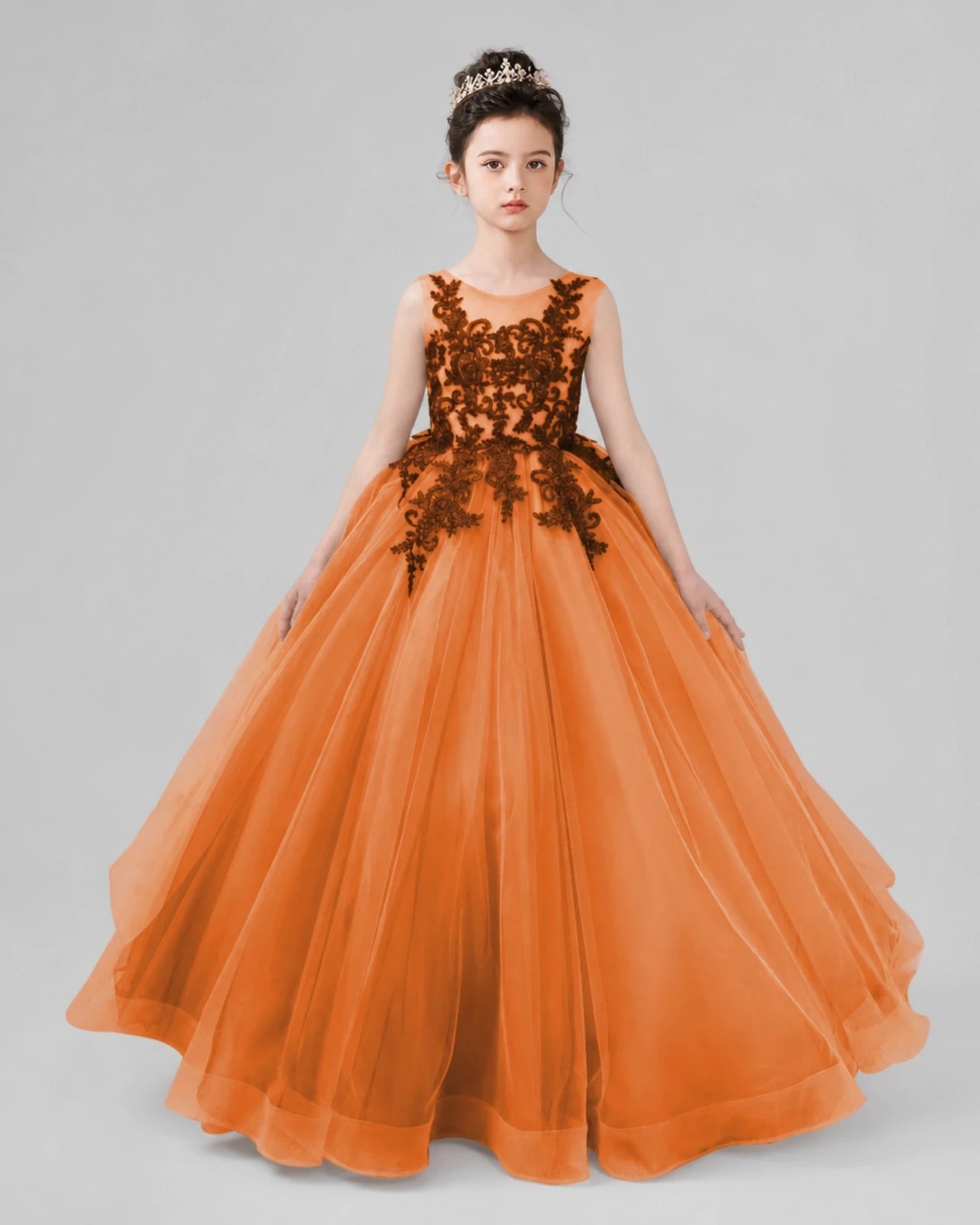 Dideyttawl Pageant Dress with Floral Lace Appliques and Voluminous Tulle Skirt