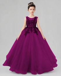 Dideyttawl Pageant Dress with Floral Lace Appliques and Voluminous Tulle Skirt