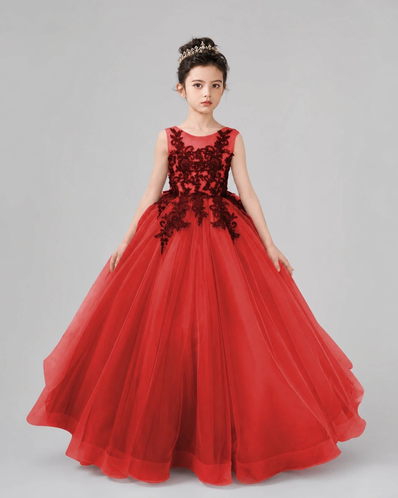 Dideyttawl Pageant Dress with Floral Lace Appliques and Voluminous Tulle Skirt