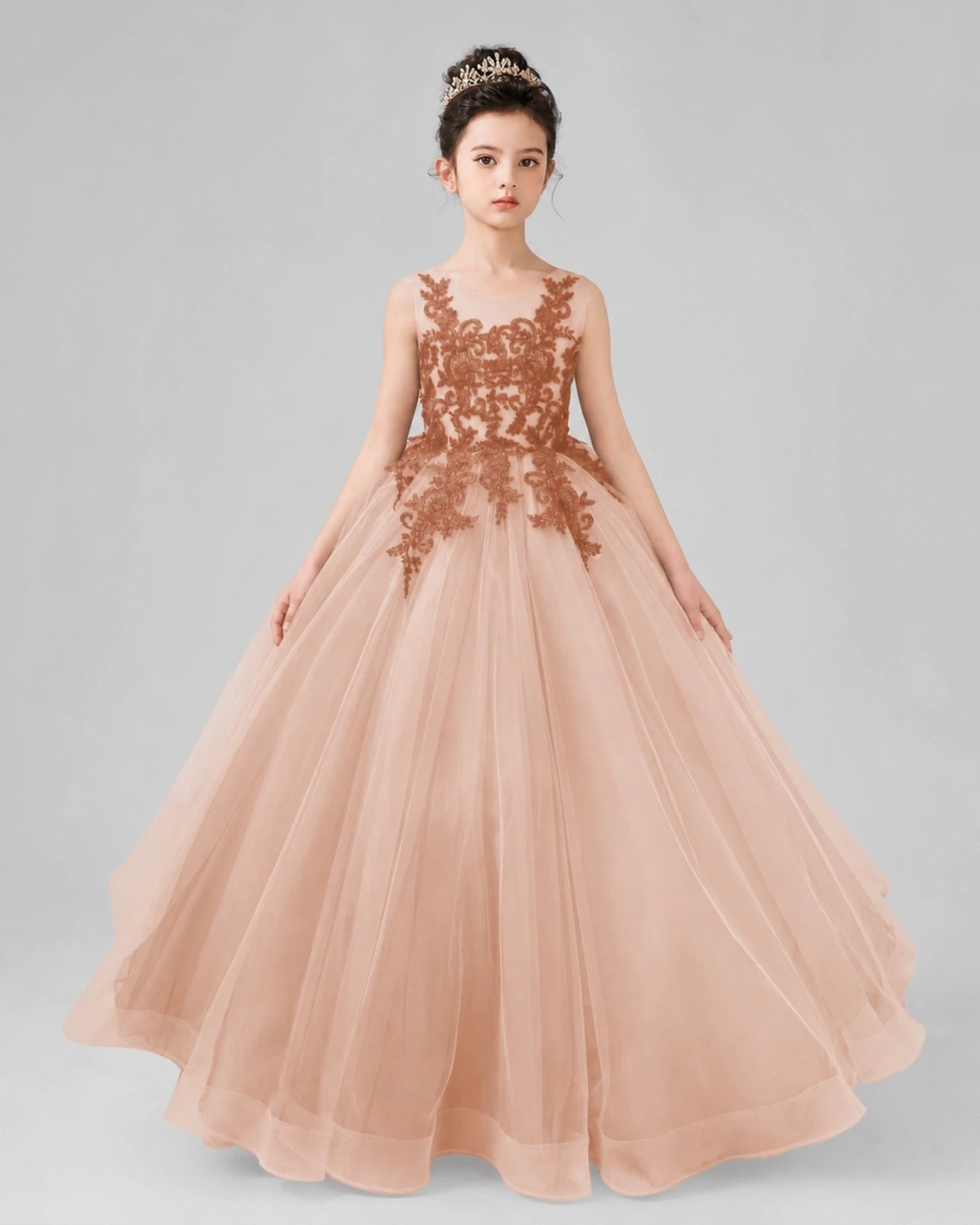 Dideyttawl Pageant Dress with Floral Lace Appliques and Voluminous Tulle Skirt