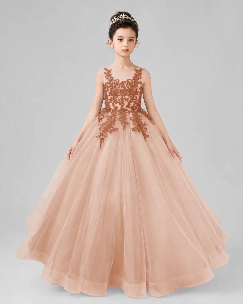 Rose Gold Lace Ball Gown Pageant Dress Front View