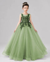 Sage Green Lace Ball Gown Pageant Dress Front View
