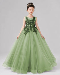 Dideyttawl Pageant Dress with Floral Lace Appliques and Voluminous Tulle Skirt