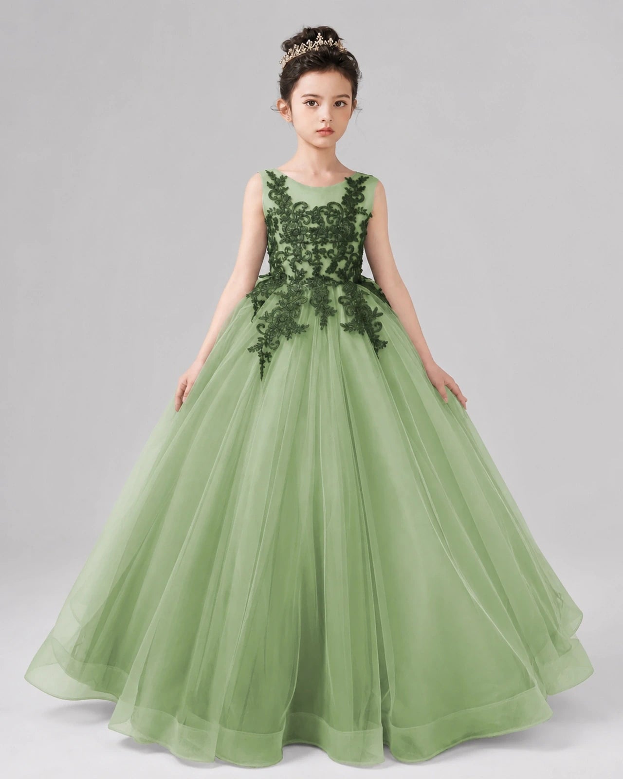 Dideyttawl Pageant Dress with Floral Lace Appliques and Voluminous Tulle Skirt