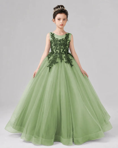 Sage Green Lace Ball Gown Pageant Dress Front View