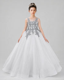 Dideyttawl Pageant Dress with Floral Lace Appliques and Voluminous Tulle Skirt