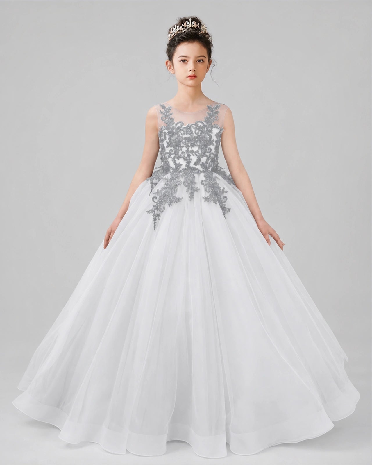 Dideyttawl Pageant Dress with Floral Lace Appliques and Voluminous Tulle Skirt