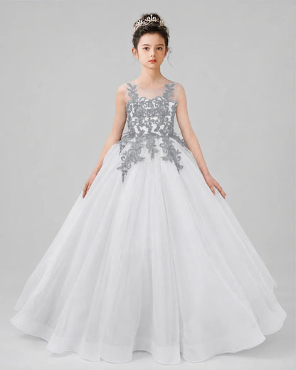 White Lace Tulle Ball Gown Pageant Dress Front View