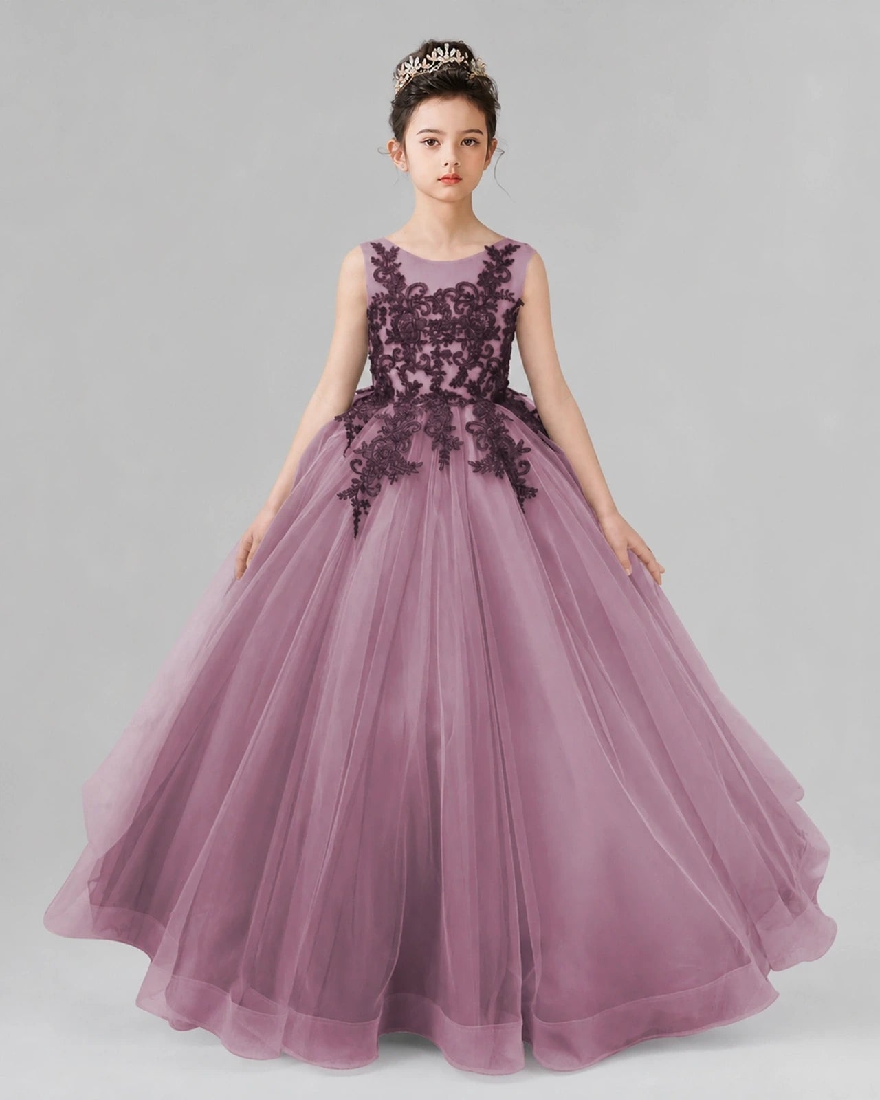 Dideyttawl Pageant Dress with Floral Lace Appliques and Voluminous Tulle Skirt