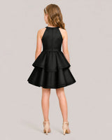 Black Satin A-line Girls Formal Dress Back View